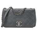 CHANEL Calfskin Matelasse Bicolore Full Flap Chain Shoulder Black Silver-Tone Hardware, Pre-Owned