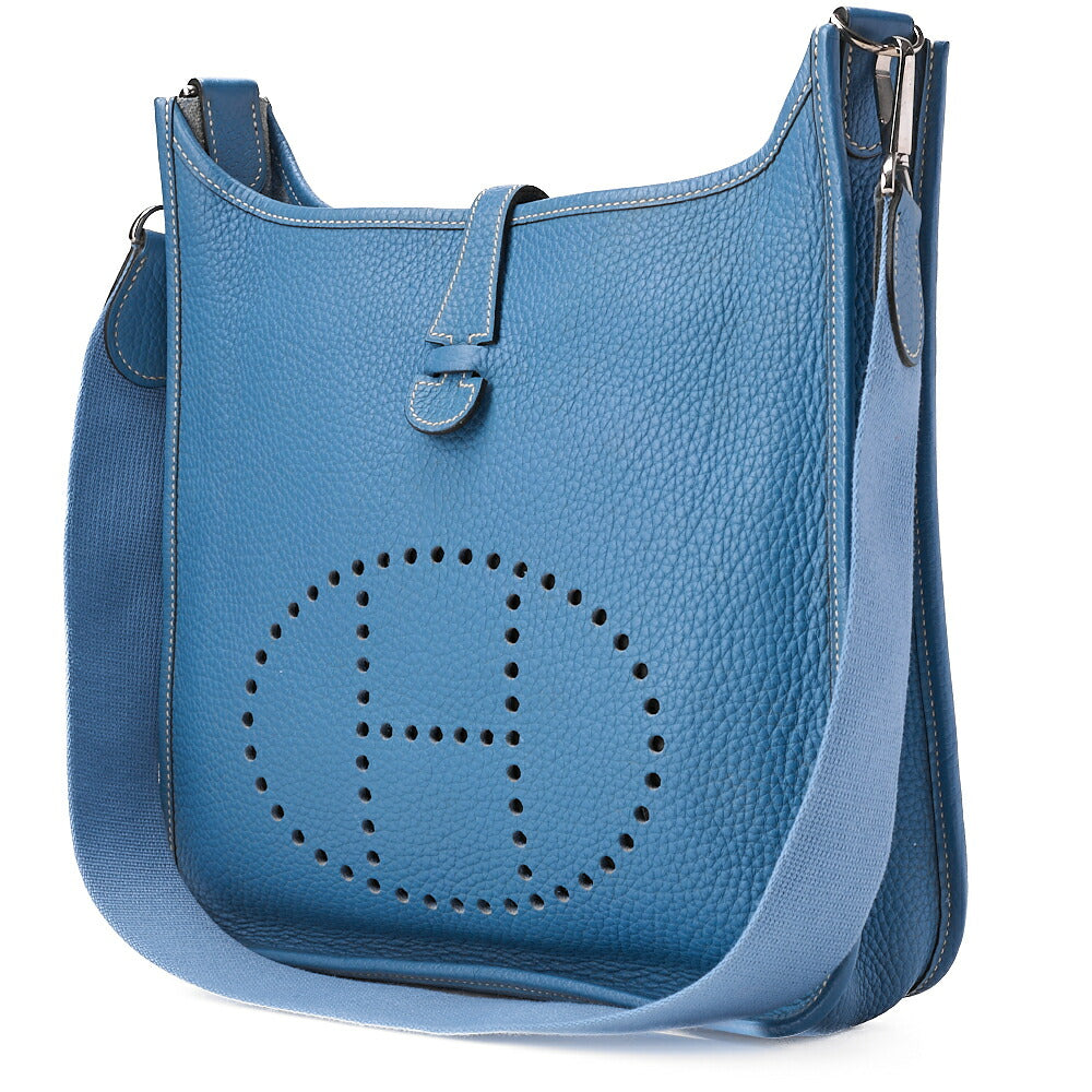 HERMES Evelyn PM 1 Anne Trion Clemence Shoulder Bag Blue Jean Silver-Tone Hardware, Pre-Owned