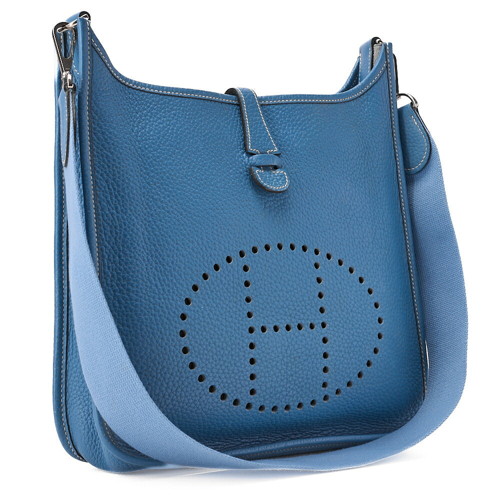 HERMES Evelyn PM 1 Anne Trion Clemence Shoulder Bag Blue Jean Silver-Tone Hardware, Pre-Owned