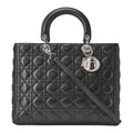 Dior Lady Dior Cannage Handbag Large Size 2way Shoulder Lambskin Silver-Tone Hardware, Pre-Owned
