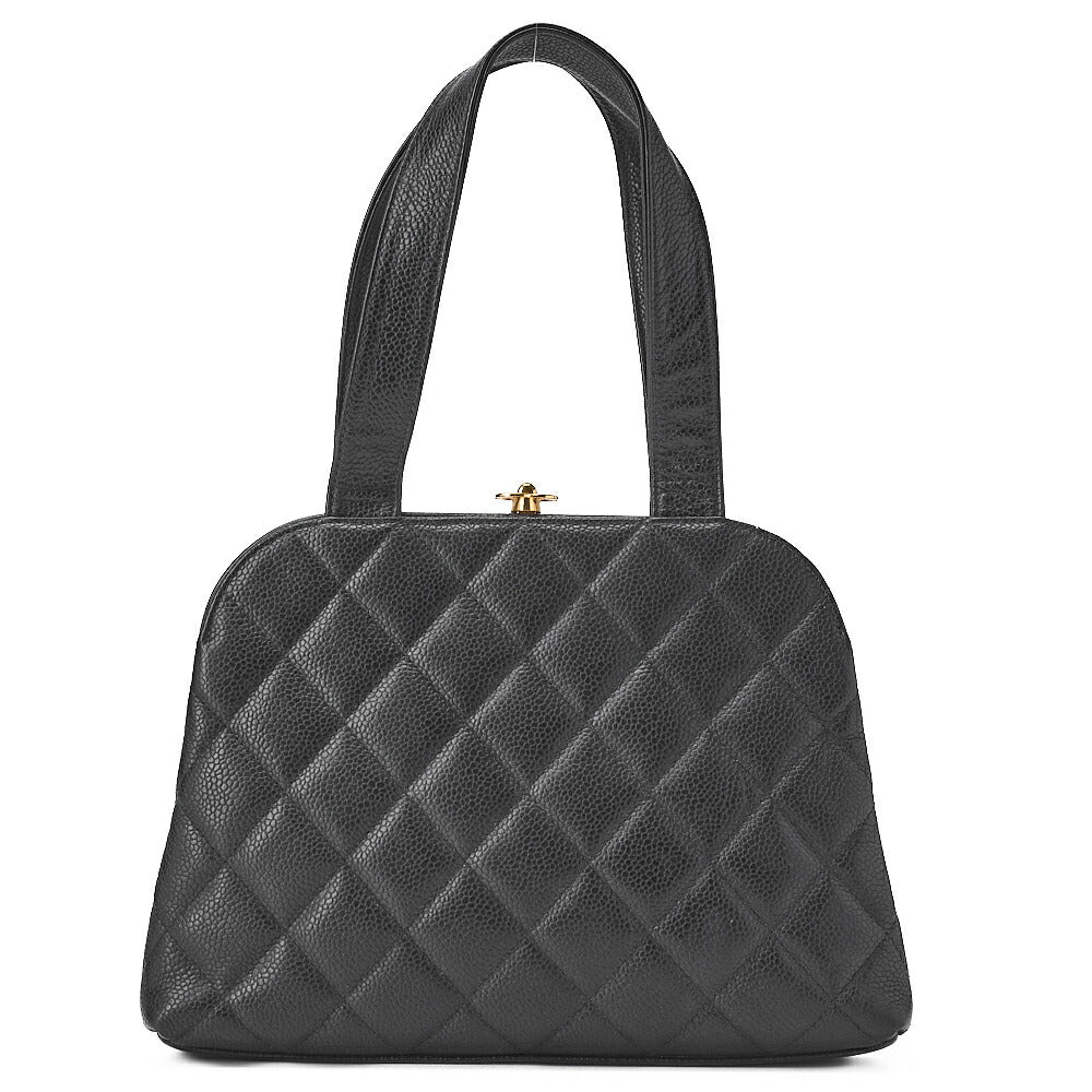 CHANEL Handbag Matelasse Gamaguchi Coco Mark Caviar Skin Black Gold-Tone Hardware, Pre-Owned