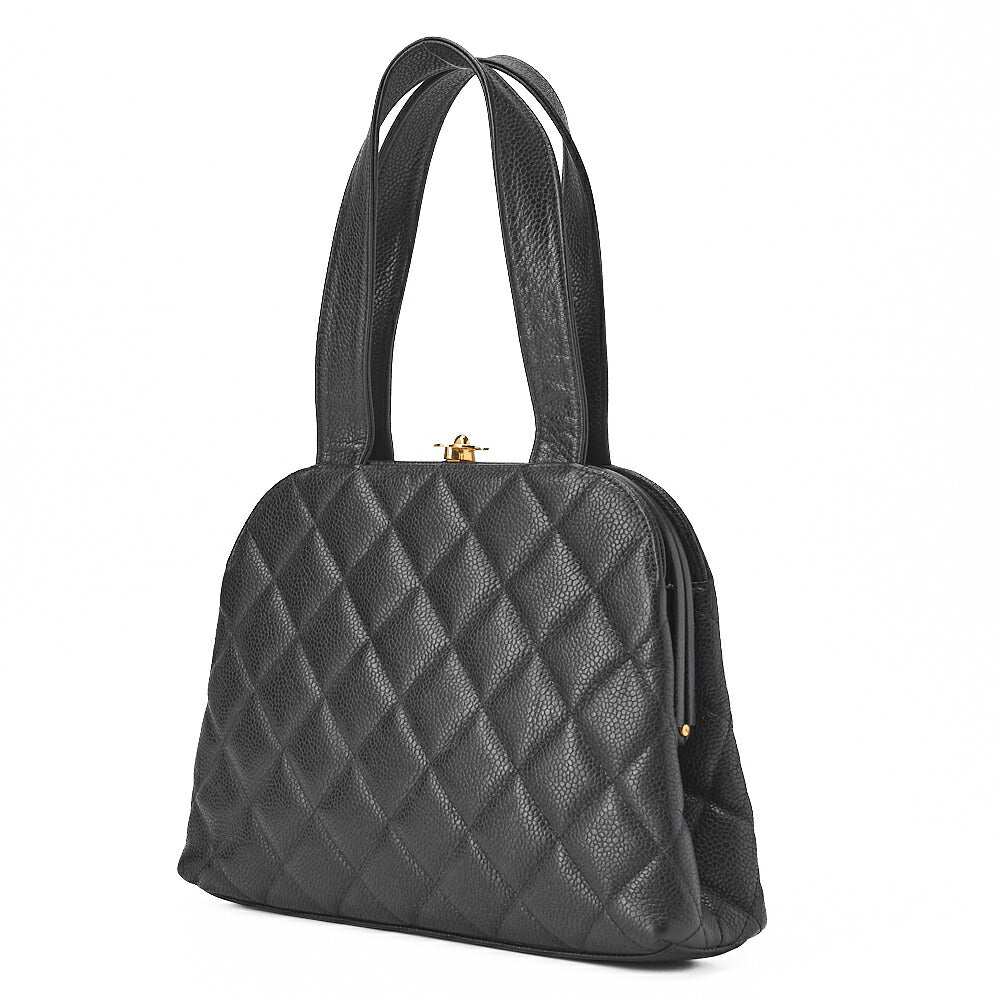 CHANEL Handbag Matelasse Gamaguchi Coco Mark Caviar Skin Black Gold-Tone Hardware, Pre-Owned