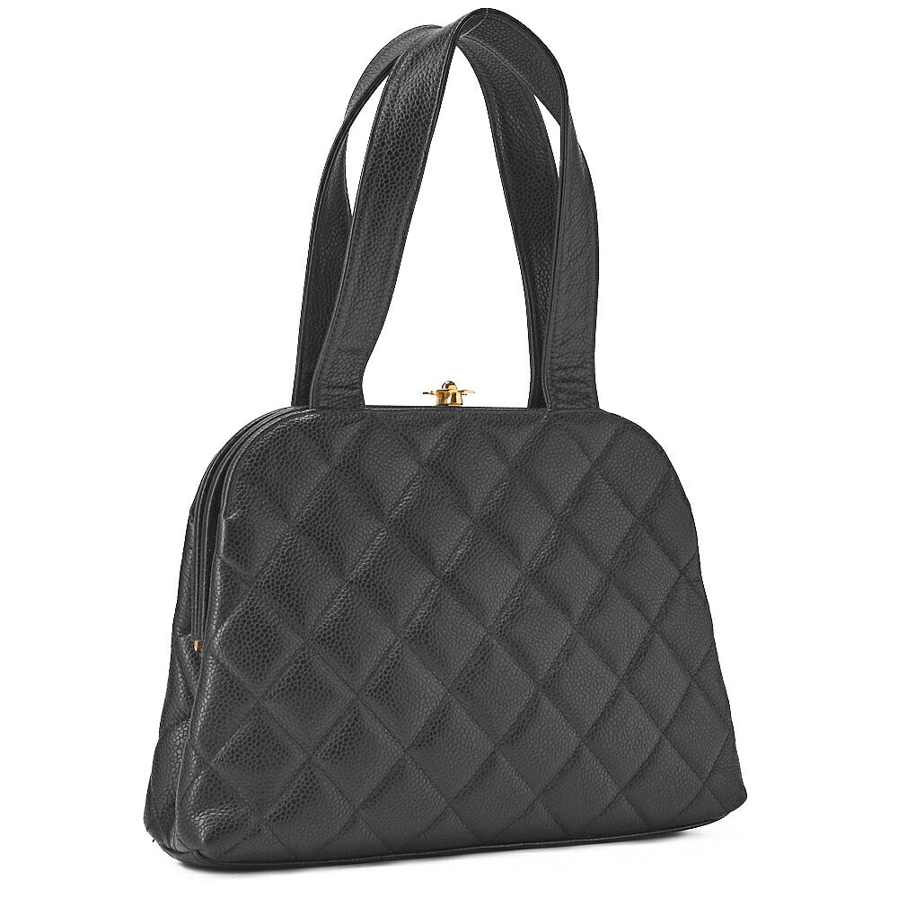 CHANEL Handbag Matelasse Gamaguchi Coco Mark Caviar Skin Black Gold-Tone Hardware, Pre-Owned