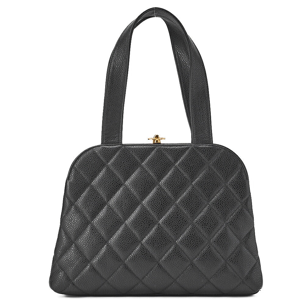 CHANEL Handbag Matelasse Gamaguchi Coco Mark Caviar Skin Black Gold-Tone Hardware, Pre-Owned