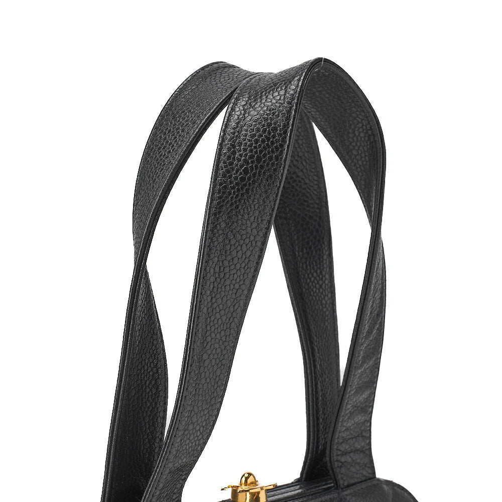 CHANEL Handbag Matelasse Gamaguchi Coco Mark Caviar Skin Black Gold-Tone Hardware, Pre-Owned