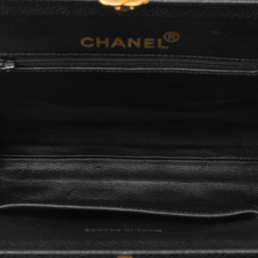 CHANEL Handbag Matelasse Gamaguchi Coco Mark Caviar Skin Black Gold-Tone Hardware, Pre-Owned