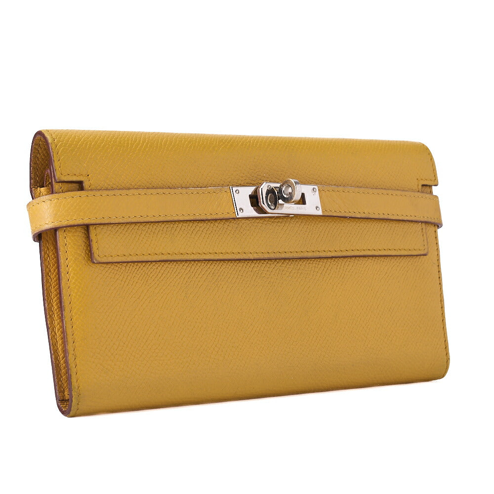 HERMES Kelly Wallet 3-fold Long Wallet Epson Yellow Silver-Tone Hardware, Pre-Owned