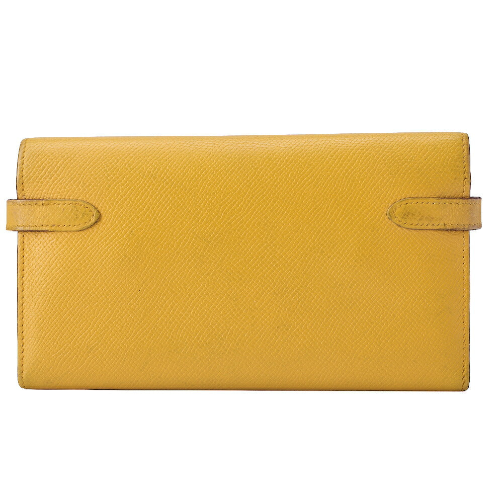 HERMES Kelly Wallet 3-fold Long Wallet Epson Yellow Silver-Tone Hardware, Pre-Owned