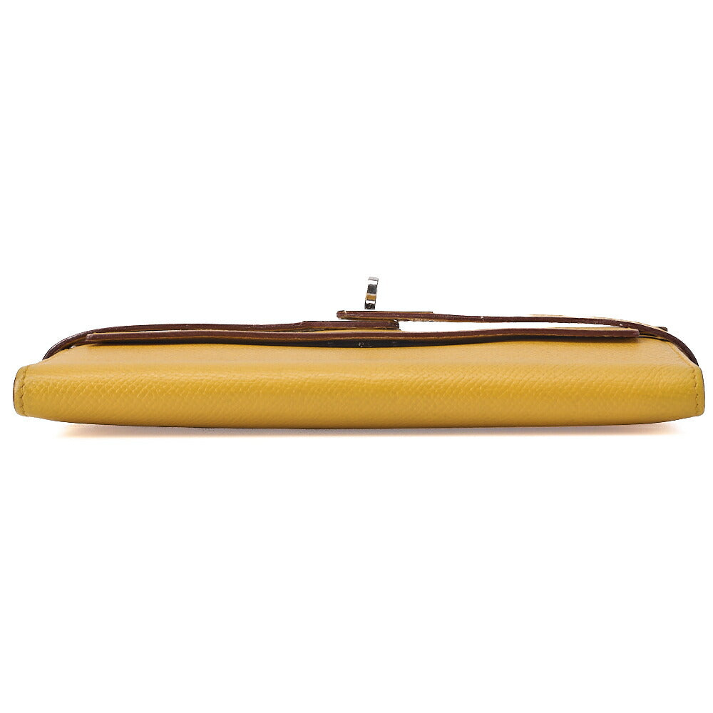 HERMES Kelly Wallet 3-fold Long Wallet Epson Yellow Silver-Tone Hardware, Pre-Owned