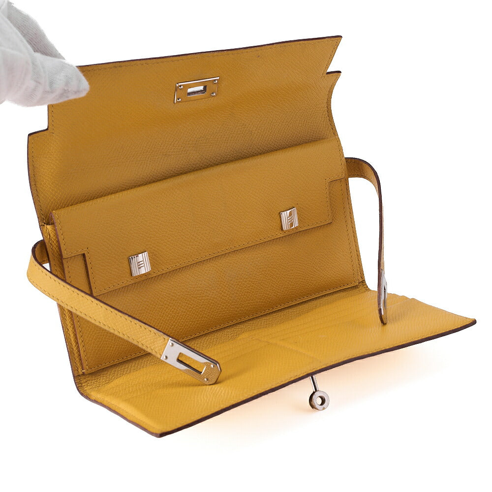 HERMES Kelly Wallet 3-fold Long Wallet Epson Yellow Silver-Tone Hardware, Pre-Owned