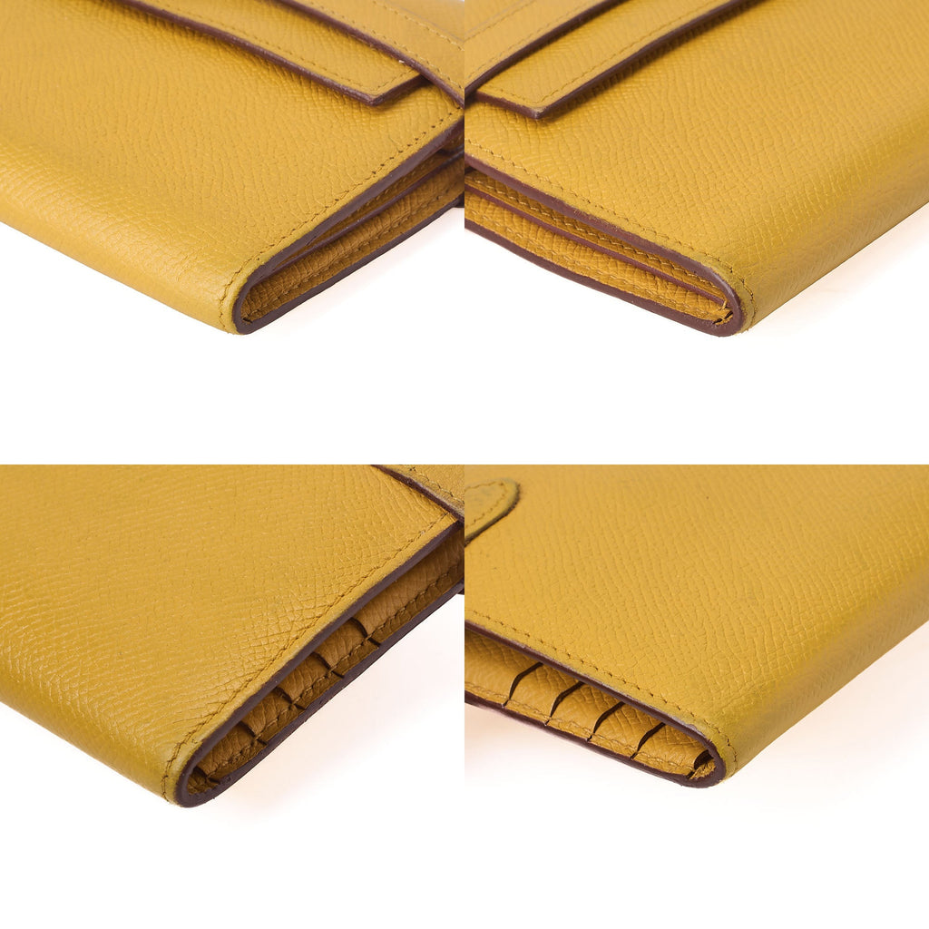 HERMES Kelly Wallet 3-fold Long Wallet Epson Yellow Silver-Tone Hardware, Pre-Owned
