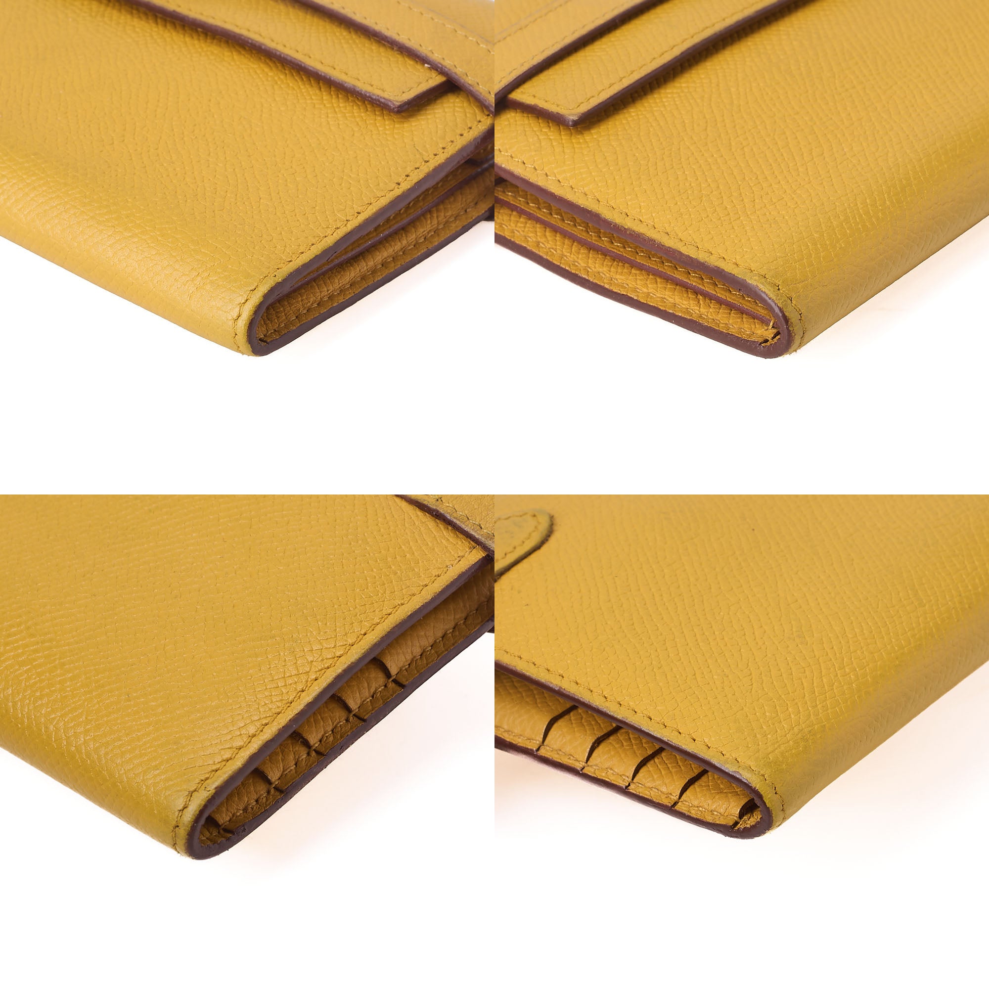 HERMES Kelly Wallet 3-fold Long Wallet Epson Yellow Silver-Tone Hardware, Pre-Owned