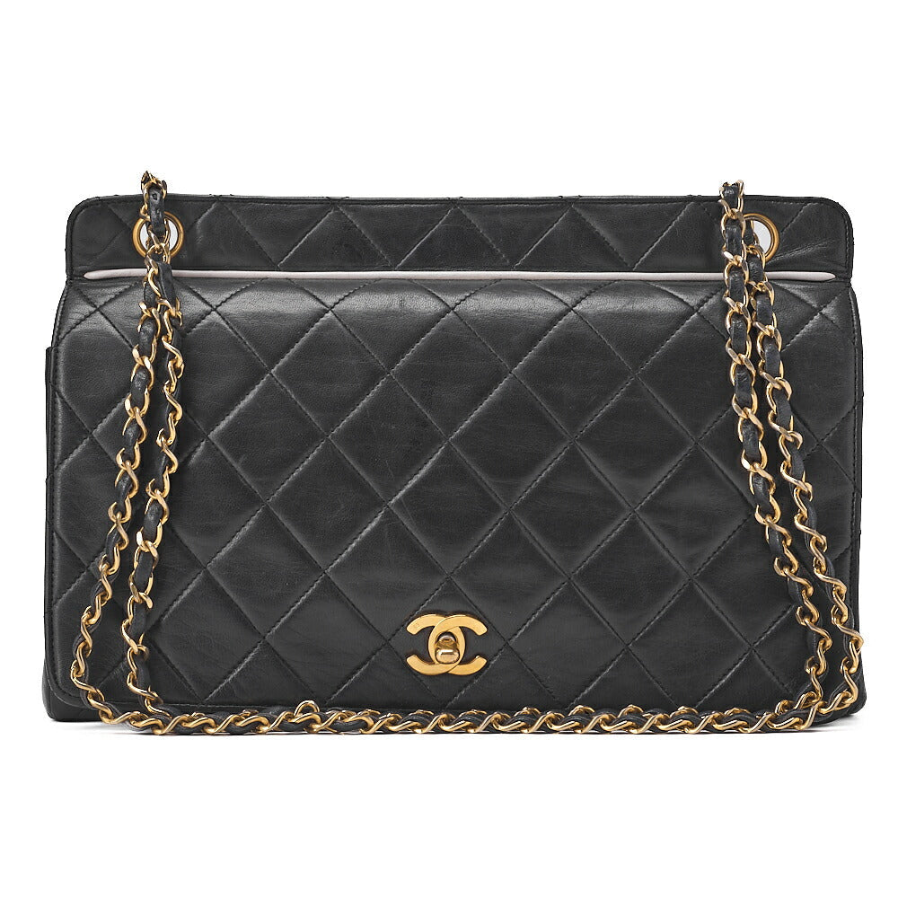 CHANEL Matelasse Turnlock Full Flap Chain Shoulder Lambskin Black Gold-Tone Hardware, Pre-Owned