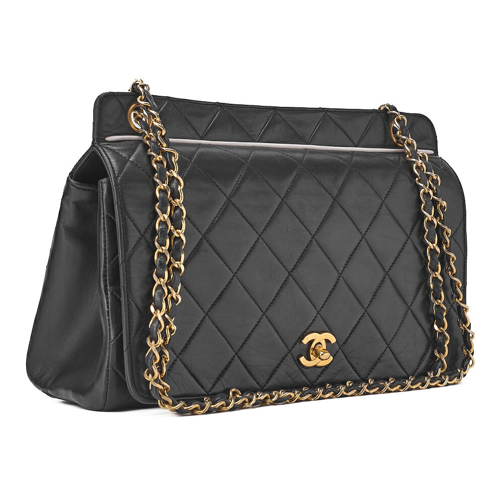 CHANEL Matelasse Turnlock Full Flap Chain Shoulder Lambskin Black Gold-Tone Hardware, Pre-Owned