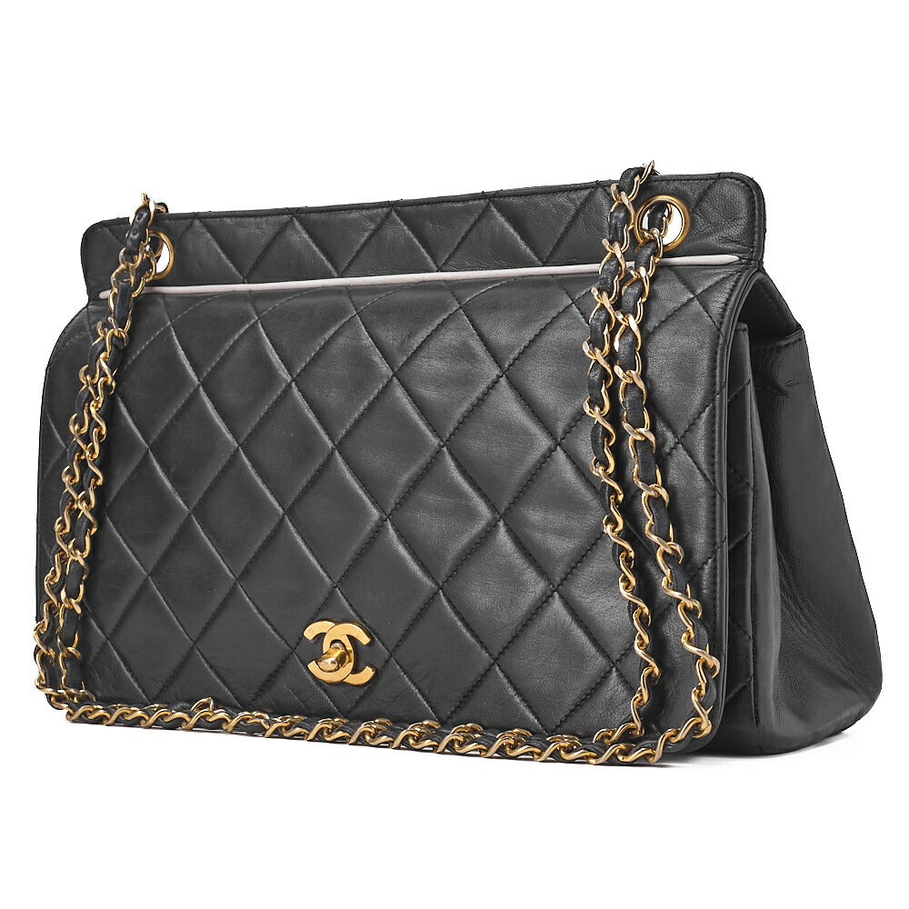 CHANEL Matelasse Turnlock Full Flap Chain Shoulder Lambskin Black Gold-Tone Hardware, Pre-Owned