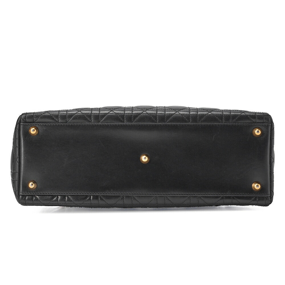 Dior Lady Dior Cannage Handbag Large Size 2way Shoulder Lambskin Gold-Tone Hardware, Pre-Owned