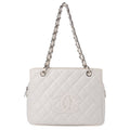 CHANEL Matelasse Double Chain Tote Bag PTT Caviar Skin White Silver-Tone Hardware, Pre-Owned
