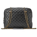 CHANEL Matelasse Double Chain Shoulder Bag Large Size Lambskin Black Gold-Tone Hardware, Pre-Owned