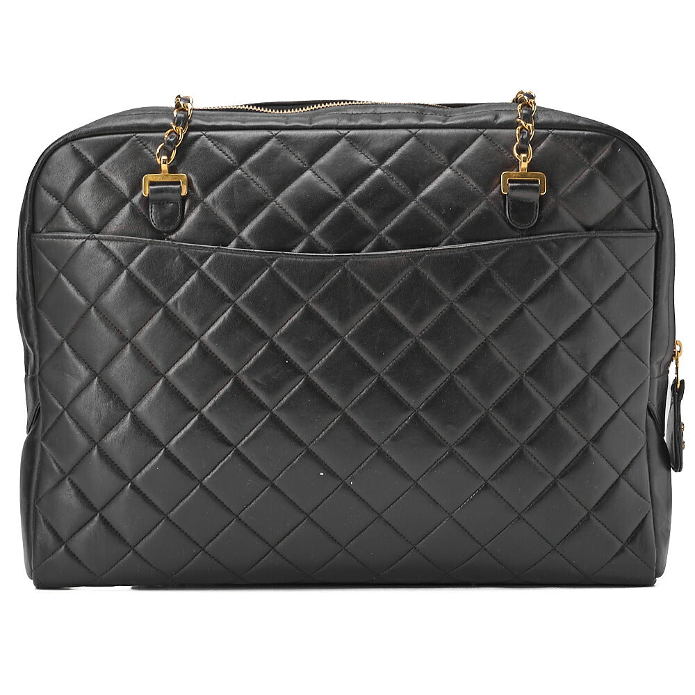 CHANEL Matelasse Double Chain Shoulder Bag Large Size Lambskin Black Gold-Tone Hardware, Pre-Owned