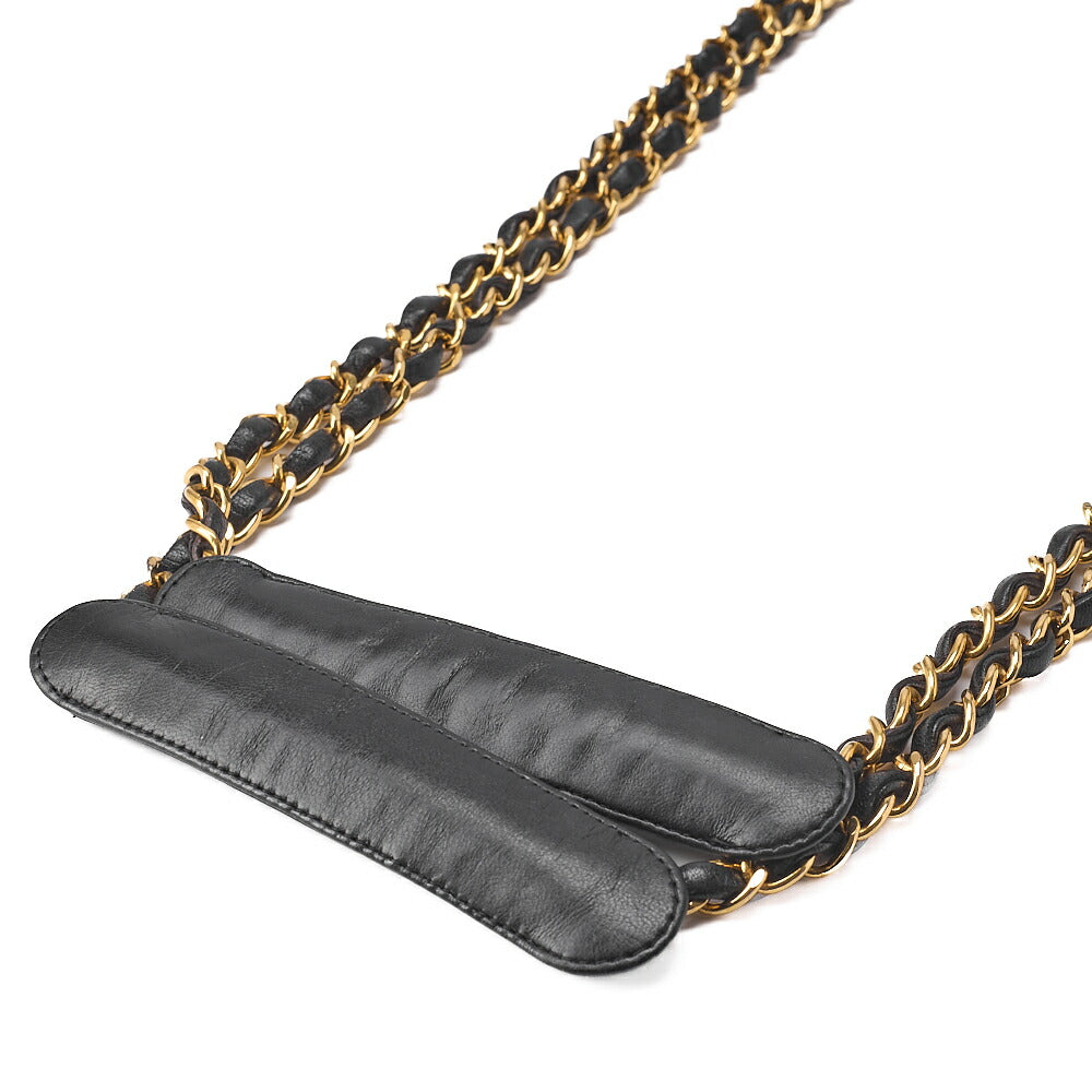 CHANEL Matelasse Double Chain Shoulder Bag Large Size Lambskin Black Gold-Tone Hardware, Pre-Owned