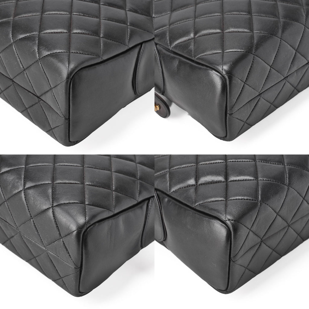 CHANEL Matelasse Double Chain Shoulder Bag Large Size Lambskin Black Gold-Tone Hardware, Pre-Owned