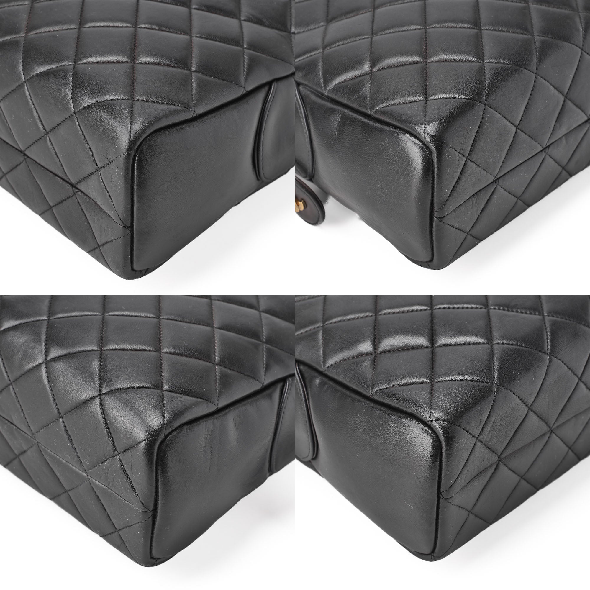 CHANEL Matelasse Double Chain Shoulder Bag Large Size Lambskin Black Gold-Tone Hardware, Pre-Owned