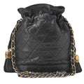 CHANEL Chain Shoulder Matelasse Fringe Drawstring Lambskin Black Gold-Tone Hardware, Pre-Owned
