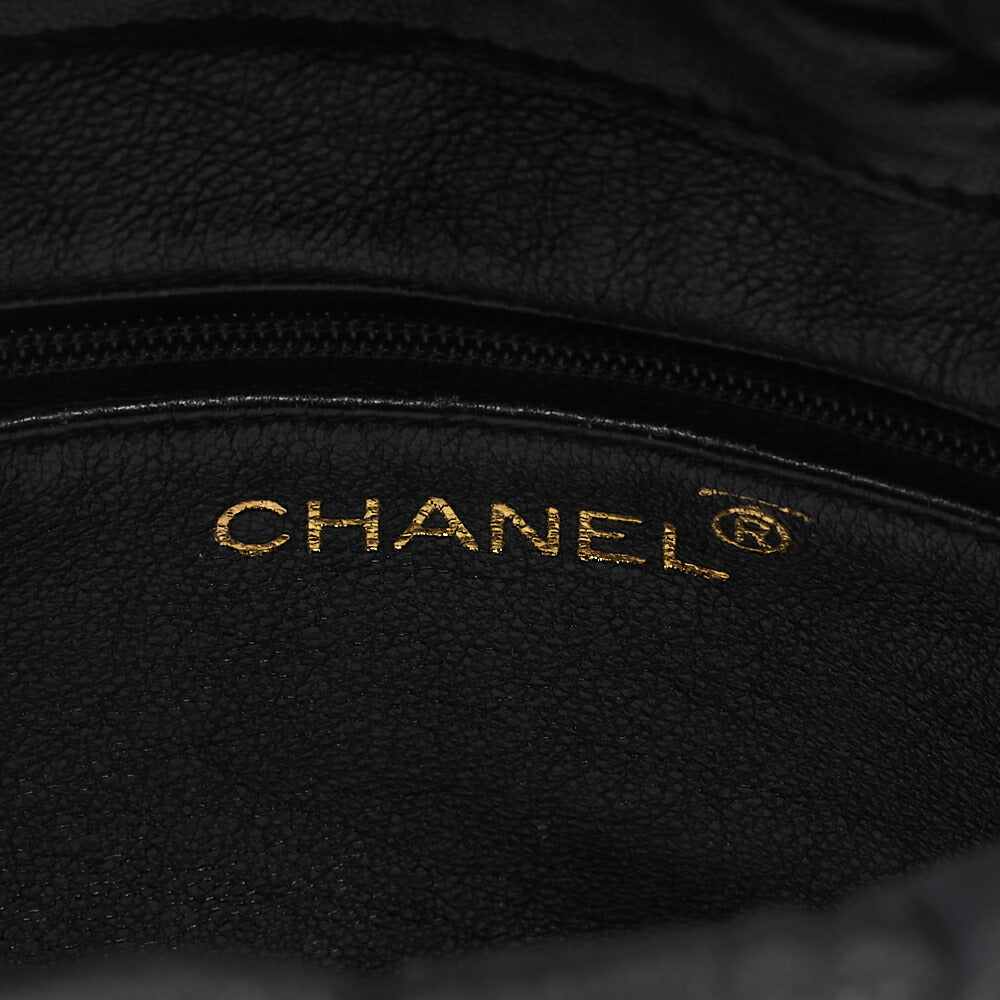 CHANEL Chain Shoulder Matelasse Fringe Drawstring Lambskin Black Gold-Tone Hardware, Pre-Owned
