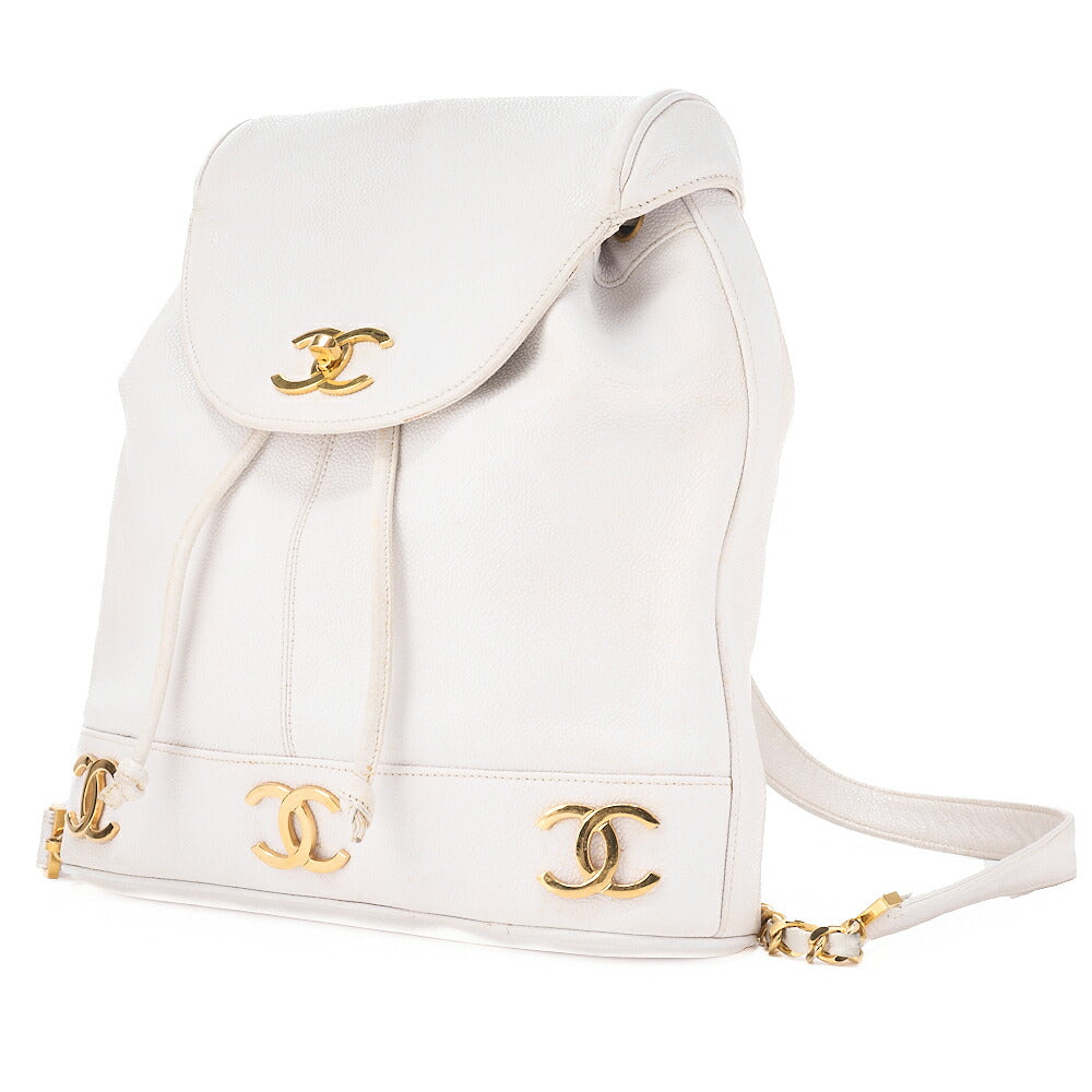 CHANEL Shoulder Bag Backpack Triple Coco Turnlock Caviar Skin White Gold-Tone Hardware, Pre-Owned