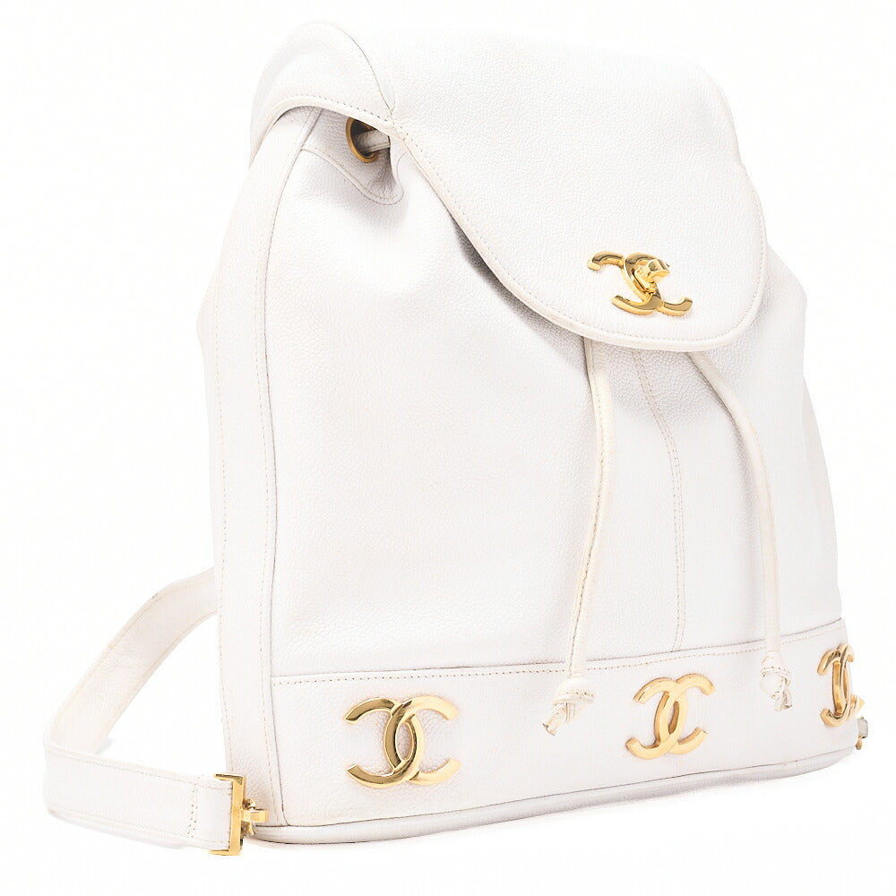 CHANEL Shoulder Bag Backpack Triple Coco Turnlock Caviar Skin White Gold-Tone Hardware, Pre-Owned