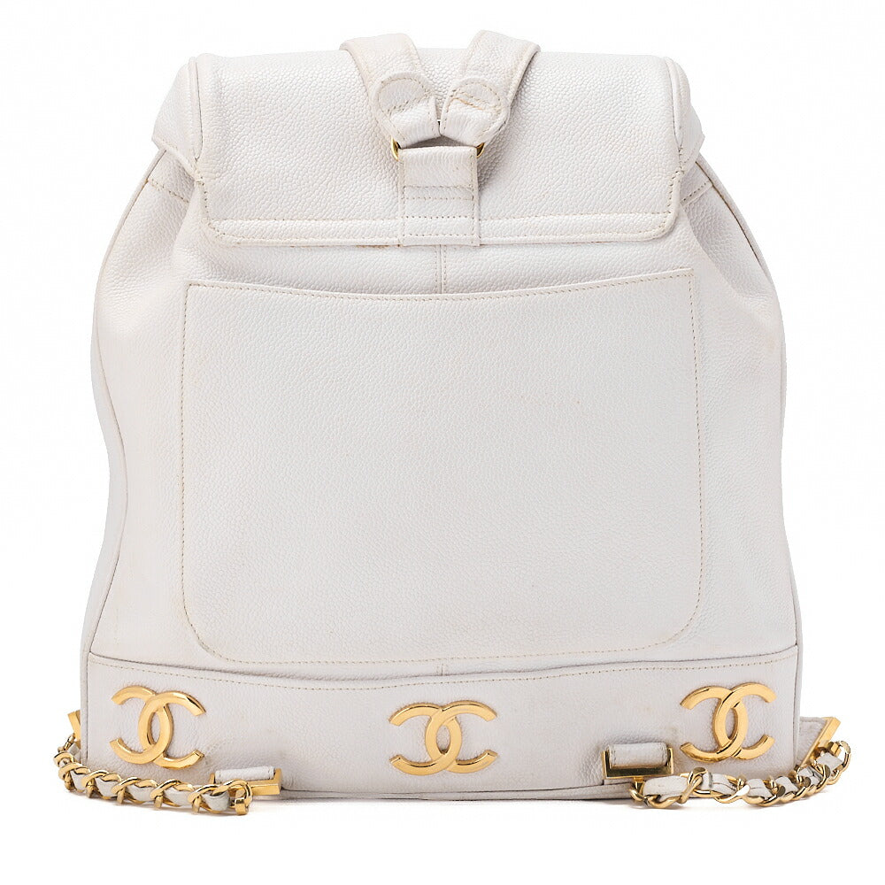 CHANEL Shoulder Bag Backpack Triple Coco Turnlock Caviar Skin White Gold-Tone Hardware, Pre-Owned