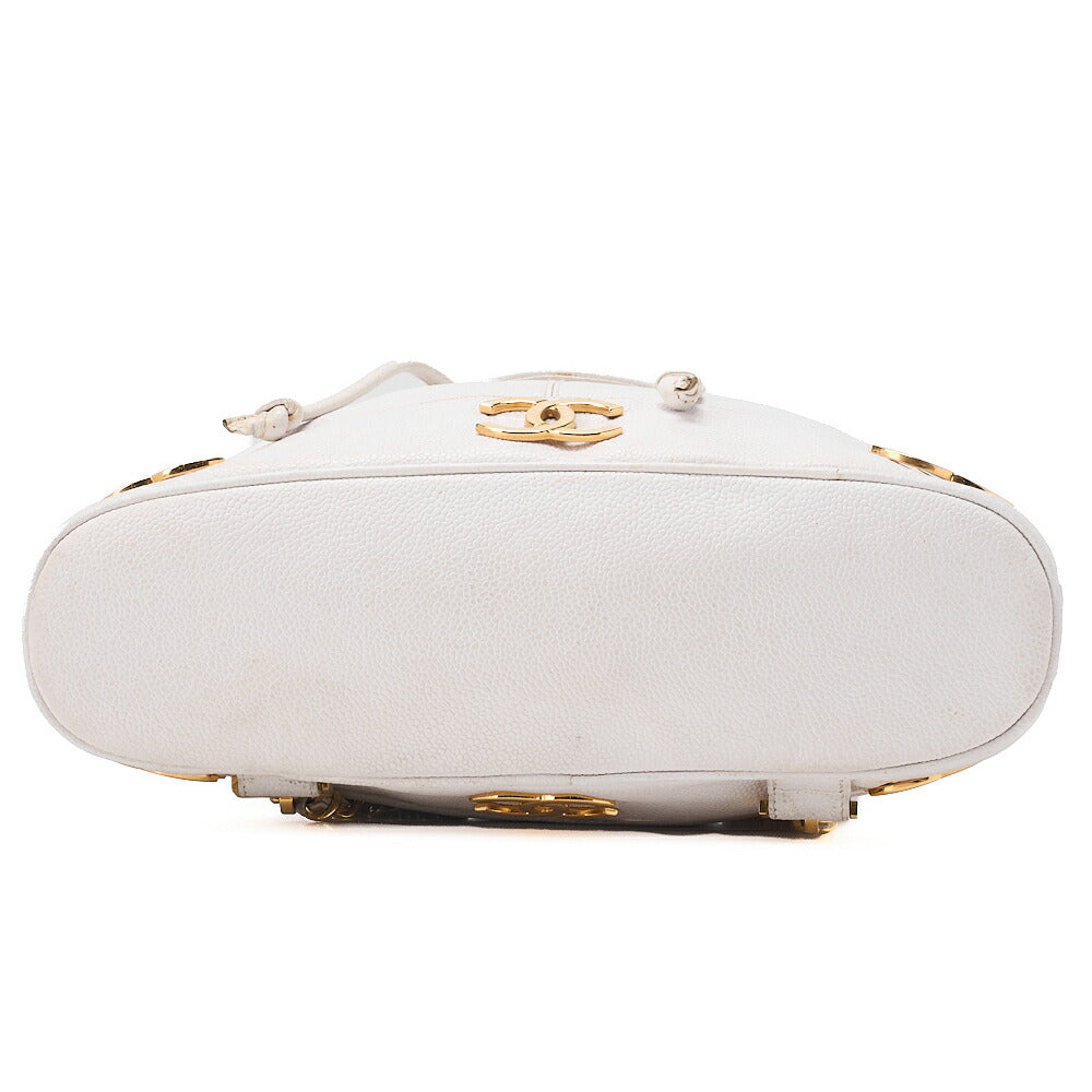 CHANEL Shoulder Bag Backpack Triple Coco Turnlock Caviar Skin White Gold-Tone Hardware, Pre-Owned