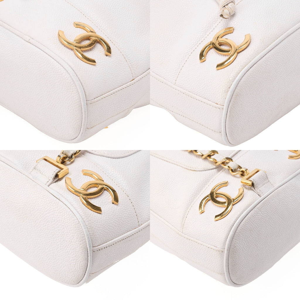 CHANEL Shoulder Bag Backpack Triple Coco Turnlock Caviar Skin White Gold-Tone Hardware, Pre-Owned