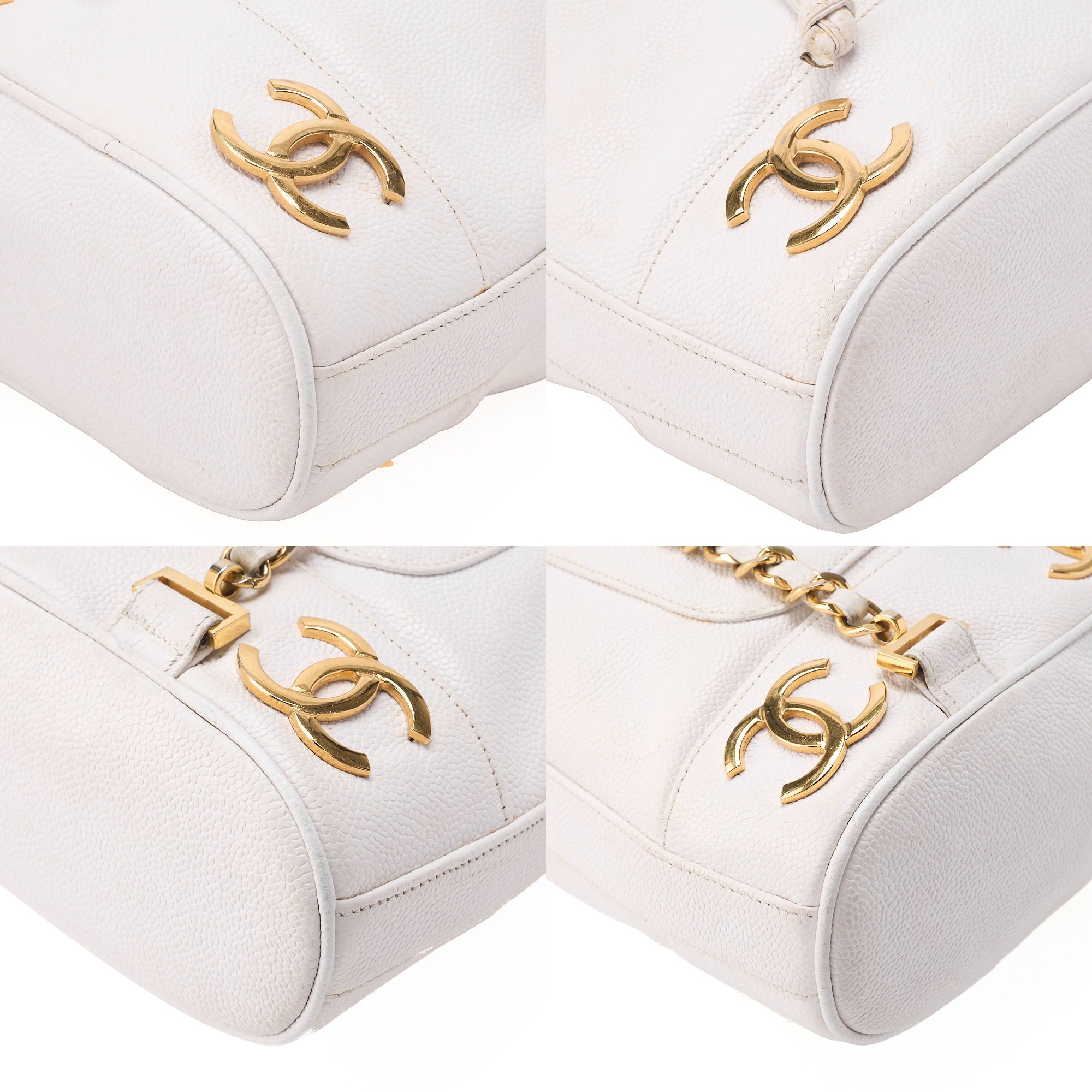 CHANEL Shoulder Bag Backpack Triple Coco Turnlock Caviar Skin White Gold-Tone Hardware, Pre-Owned