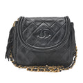CHANEL Matelasse Coco Mark Fringe Chain Shoulder Lambskin Black Gold-Tone Hardware, Pre-Owned