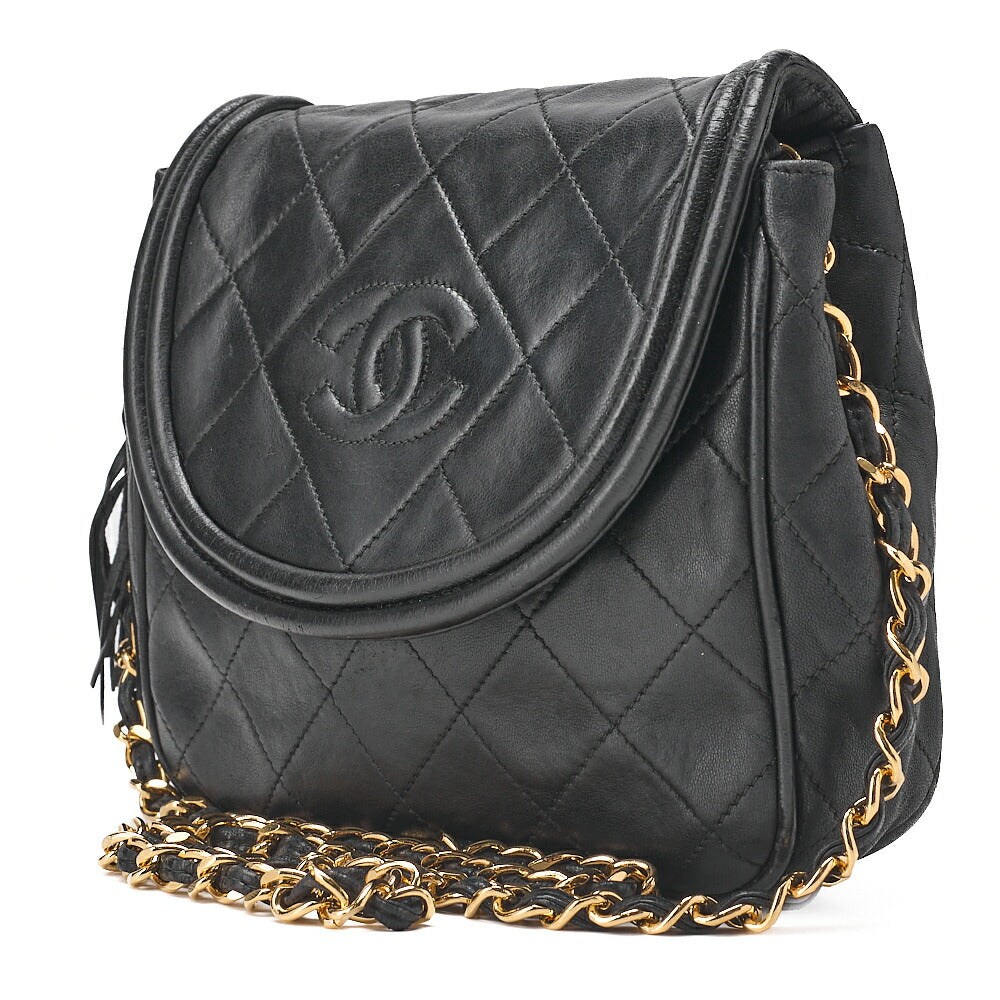 CHANEL Matelasse Coco Mark Fringe Chain Shoulder Lambskin Black Gold-Tone Hardware, Pre-Owned