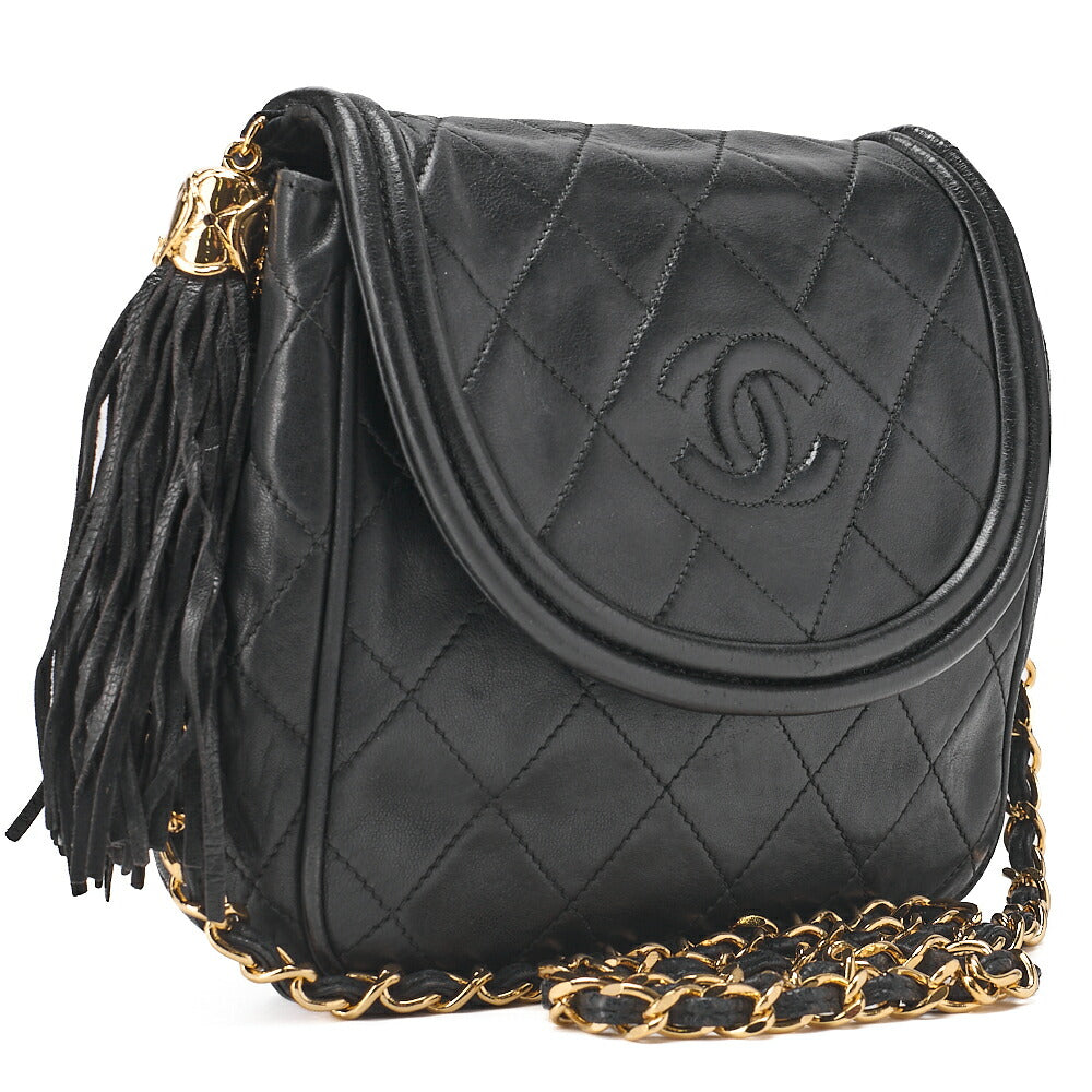 CHANEL Matelasse Coco Mark Fringe Chain Shoulder Lambskin Black Gold-Tone Hardware, Pre-Owned