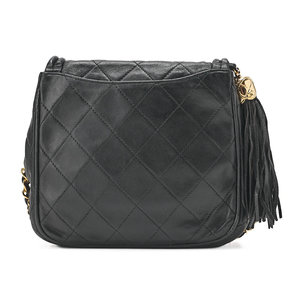 CHANEL Matelasse Coco Mark Fringe Chain Shoulder Lambskin Black Gold-Tone Hardware, Pre-Owned