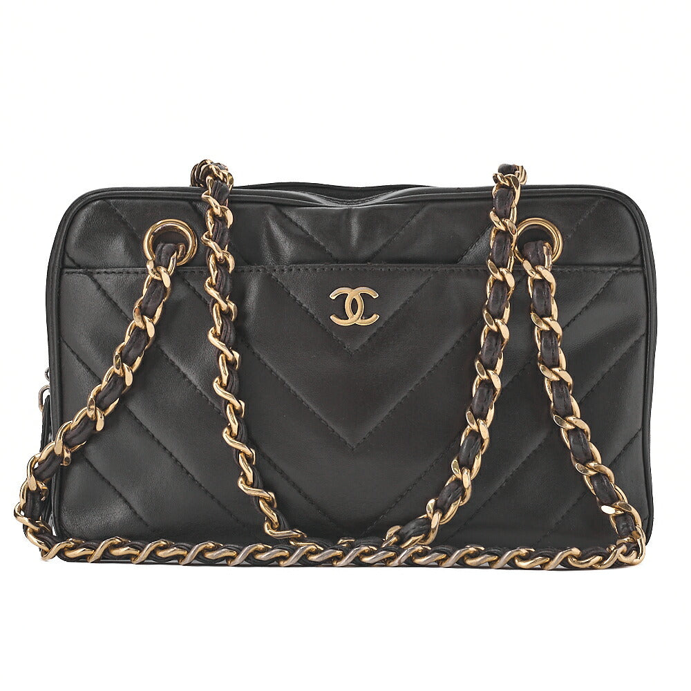 CHANEL Lambskin Chevron Cocomark Chain Shoulder Dark Brown Gold-Tone Hardware, Pre-Owned