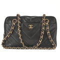 CHANEL Lambskin Chevron Cocomark Chain Shoulder Dark Brown Gold-Tone Hardware, Pre-Owned