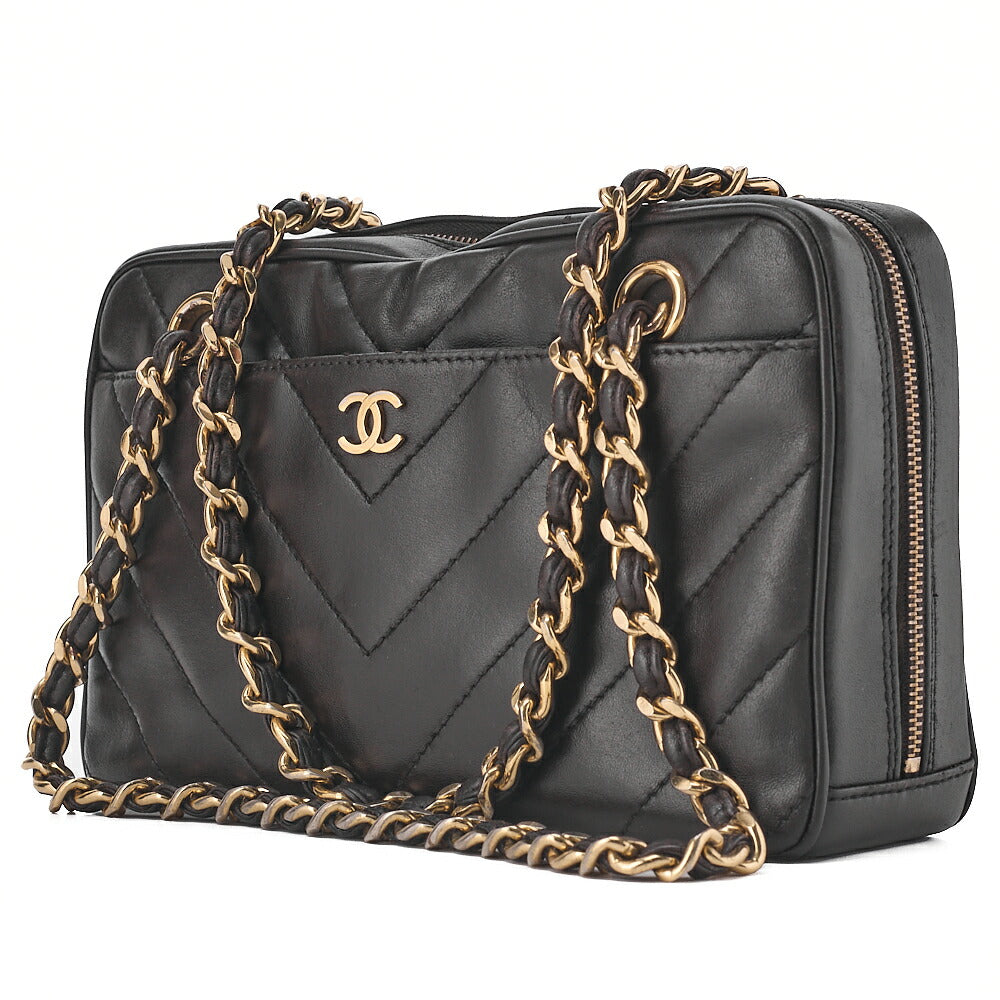 CHANEL Lambskin Chevron Cocomark Chain Shoulder Dark Brown Gold-Tone Hardware, Pre-Owned