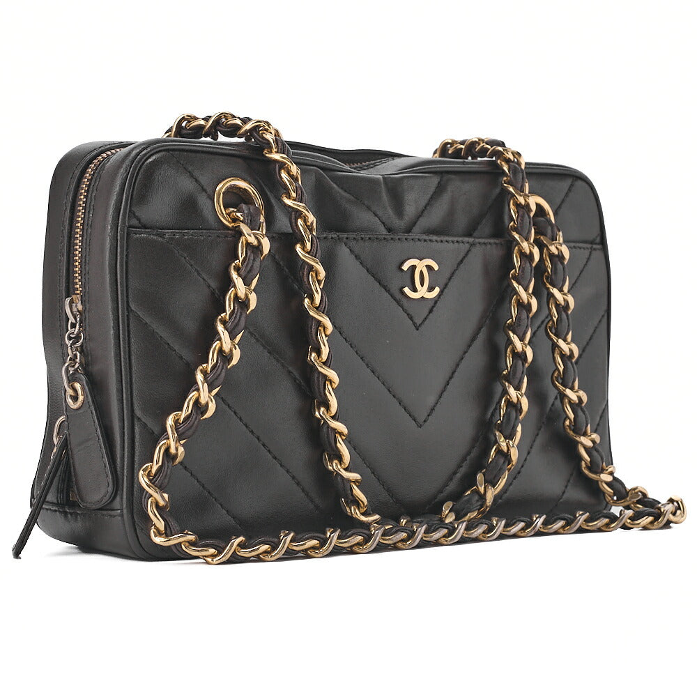 CHANEL Lambskin Chevron Cocomark Chain Shoulder Dark Brown Gold-Tone Hardware, Pre-Owned