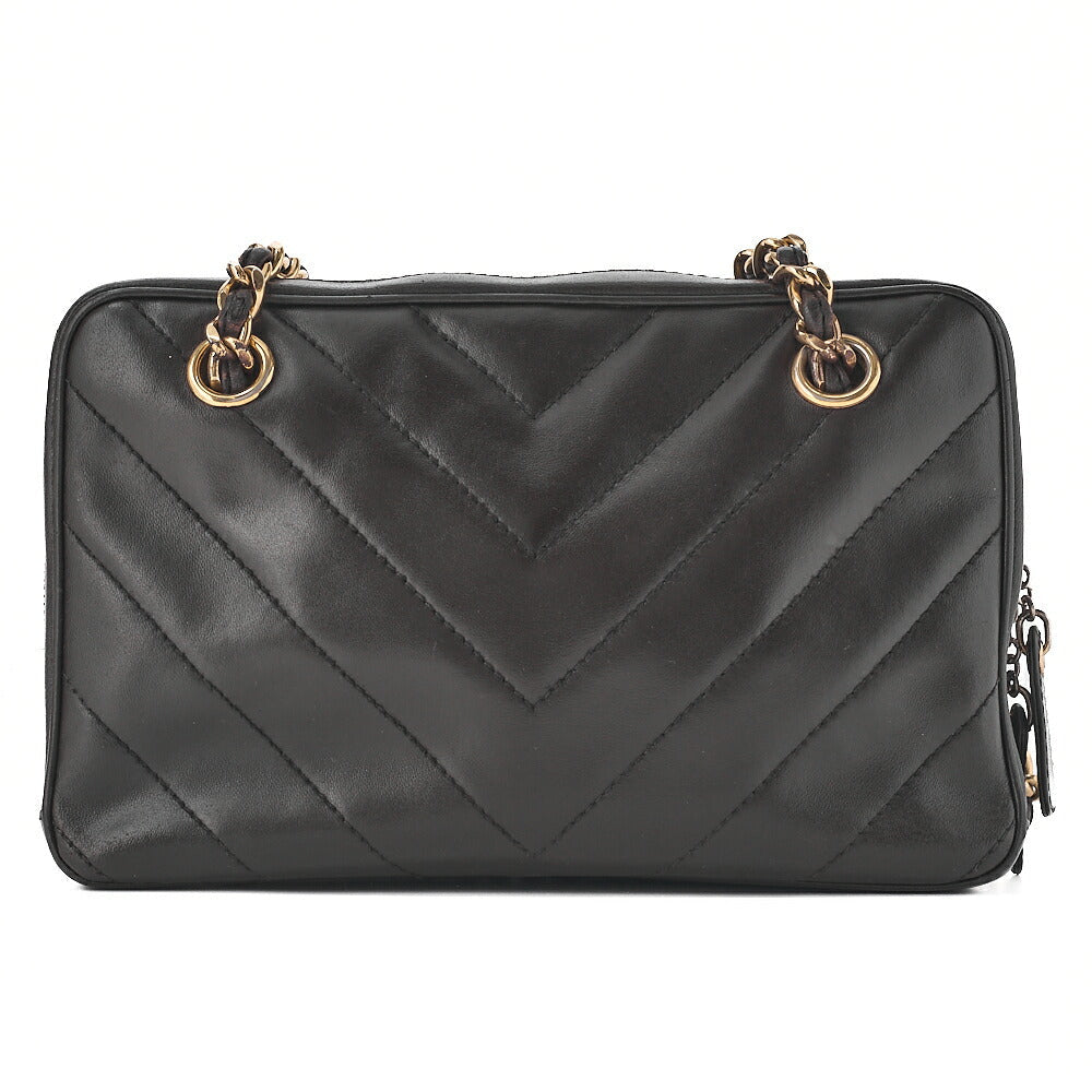 CHANEL Lambskin Chevron Cocomark Chain Shoulder Dark Brown Gold-Tone Hardware, Pre-Owned