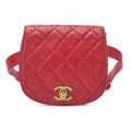CHANEL Waist Bag Matelasse Turnlock Round Caviar Skin Red Gold-Tone Hardware, Pre-Owned
