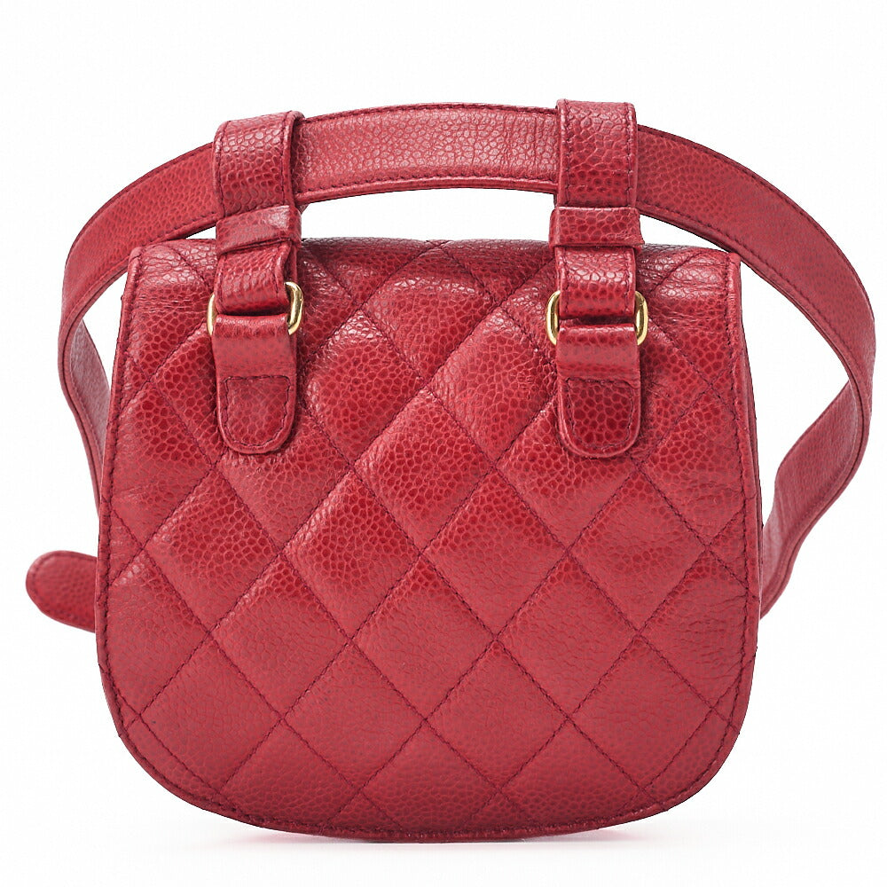 CHANEL Waist Bag Matelasse Turnlock Round Caviar Skin Red Gold-Tone Hardware, Pre-Owned