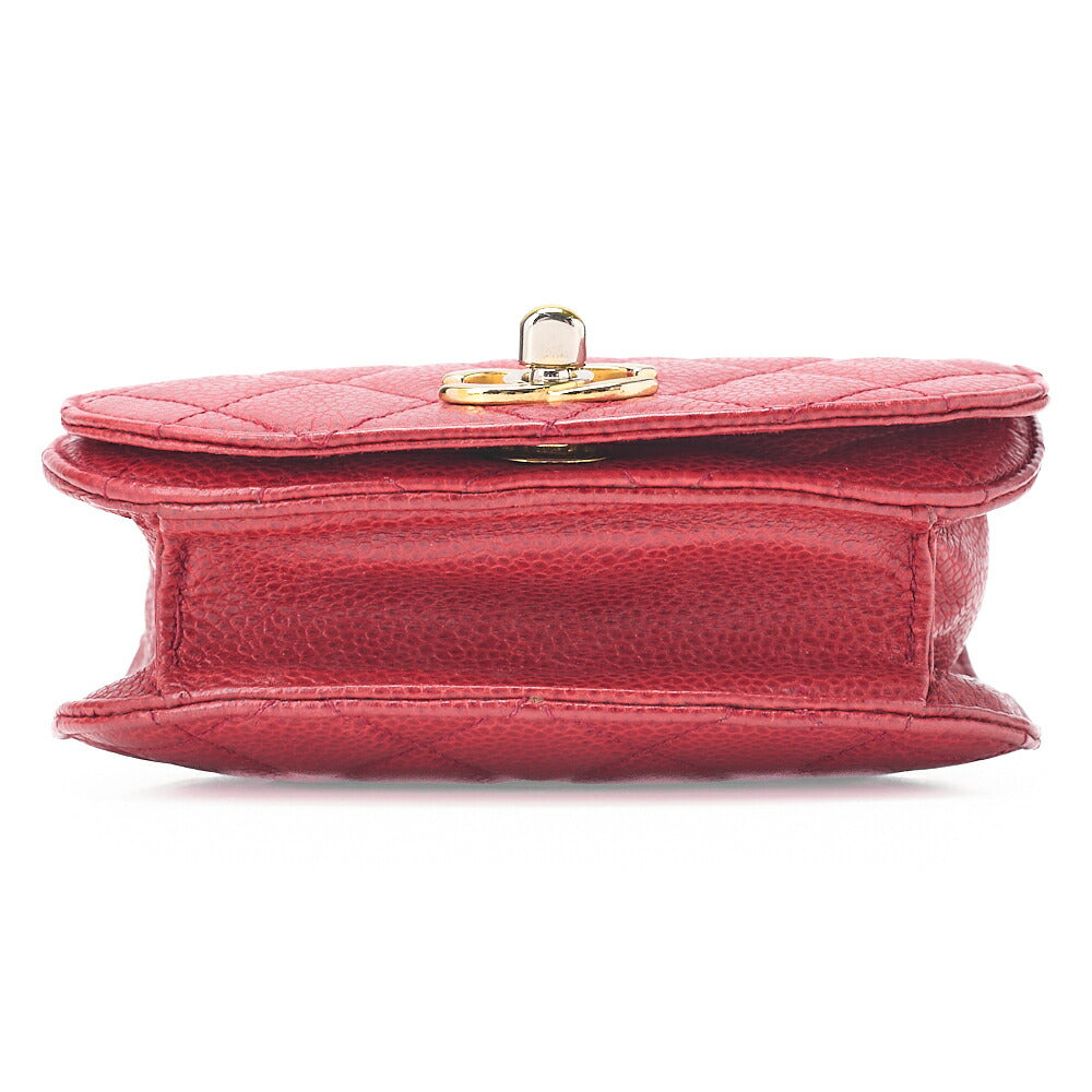 CHANEL Waist Bag Matelasse Turnlock Round Caviar Skin Red Gold-Tone Hardware, Pre-Owned
