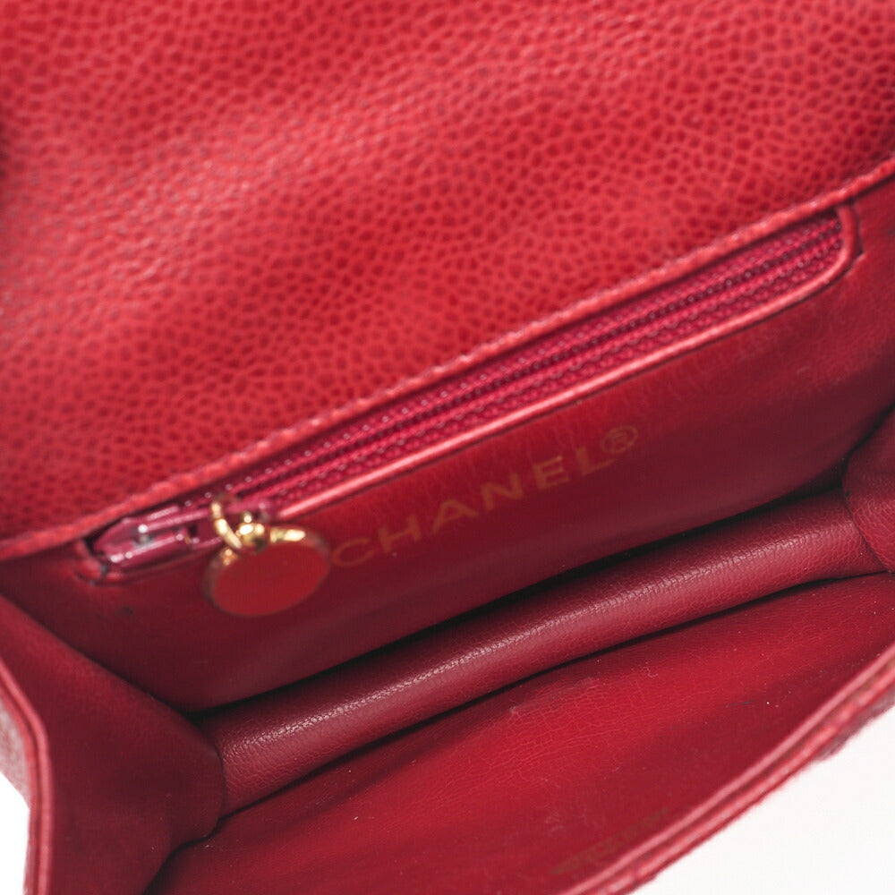CHANEL Waist Bag Matelasse Turnlock Round Caviar Skin Red Gold-Tone Hardware, Pre-Owned