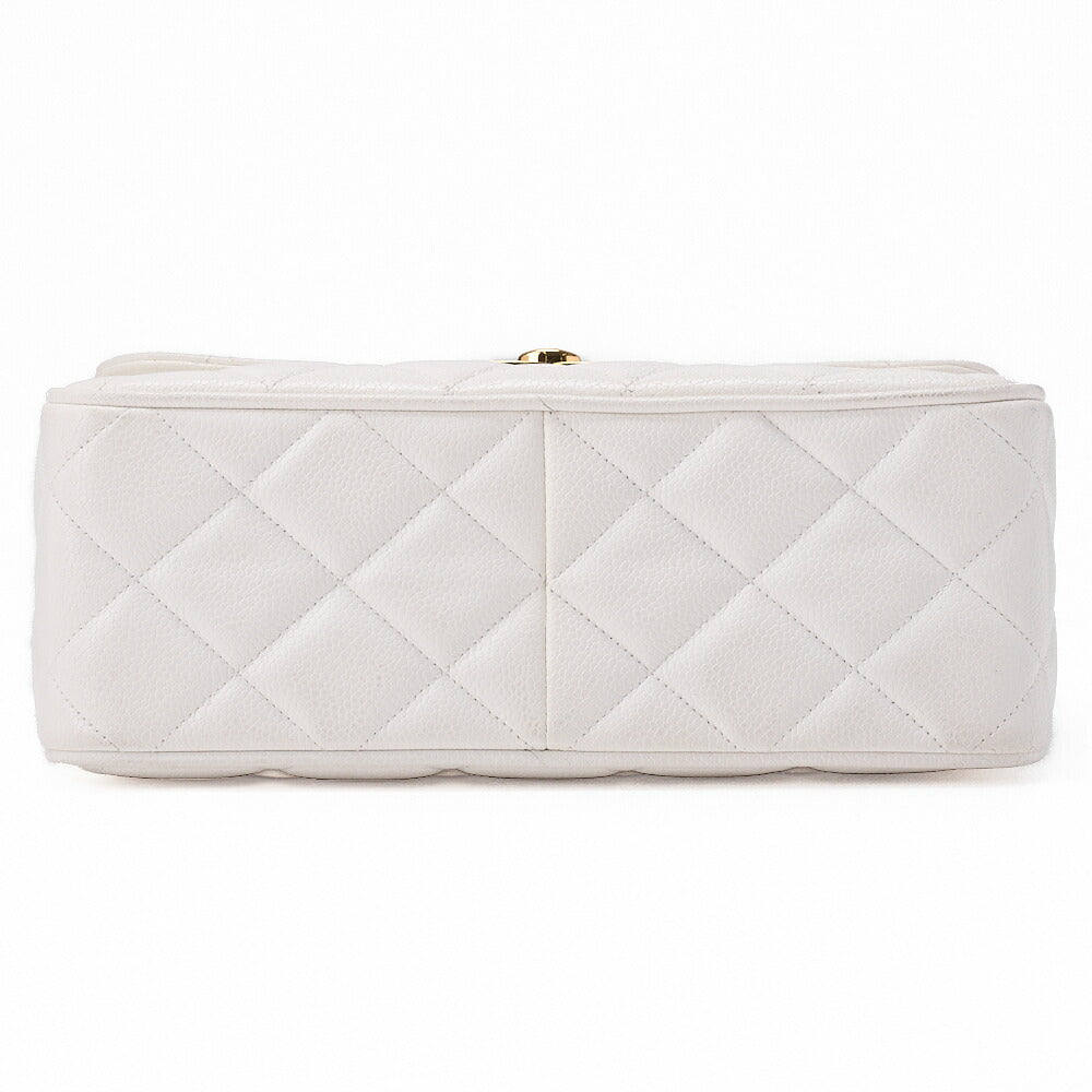 CHANEL Chain Shoulder Bag Matelasse Big Coco Square Caviar Skin White Gold-Tone Hardware, Pre-Owned