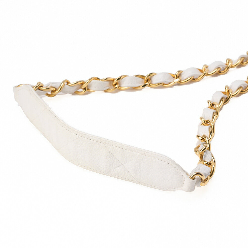 CHANEL Chain Shoulder Bag Matelasse Big Coco Square Caviar Skin White Gold-Tone Hardware, Pre-Owned