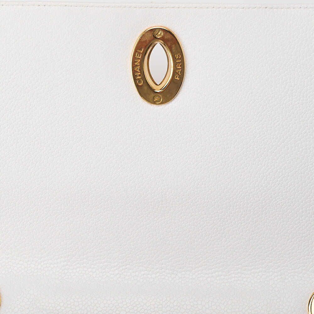 CHANEL Chain Shoulder Bag Matelasse Big Coco Square Caviar Skin White Gold-Tone Hardware, Pre-Owned
